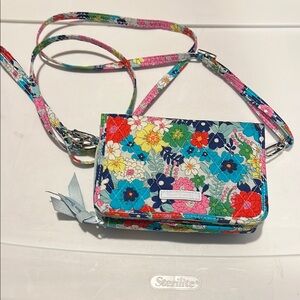 Vera Bradley Blue and Red Crossbody Bag with Floral Design